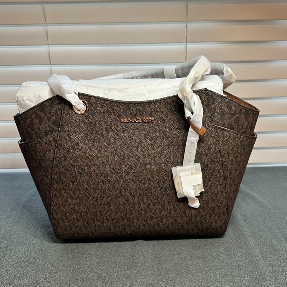 💼 MICHAEL KORS JET SET LARGE SIGNATURE LOGO SHOULDER BAG - BRAND NWT 💼 - Picture 5 of 12